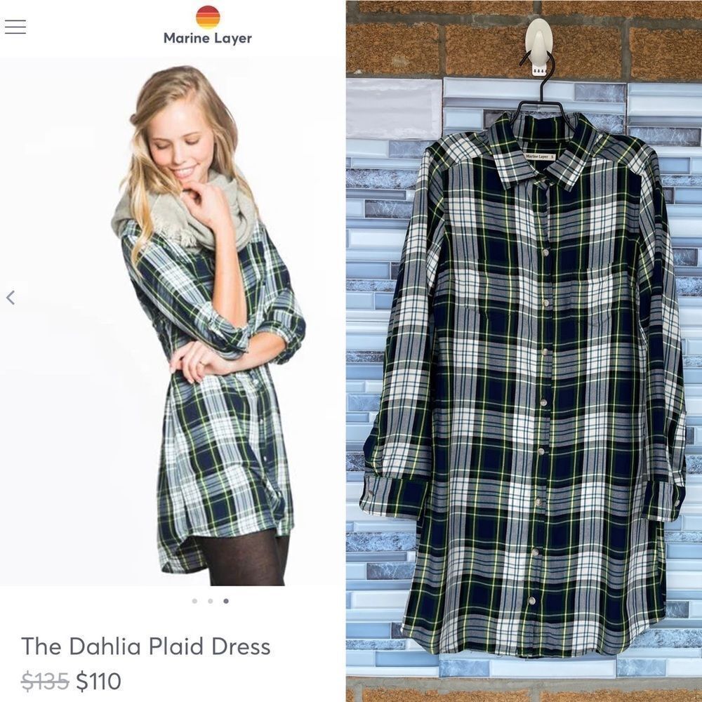 Marine Layer The Dahlia plaid button down dress small
